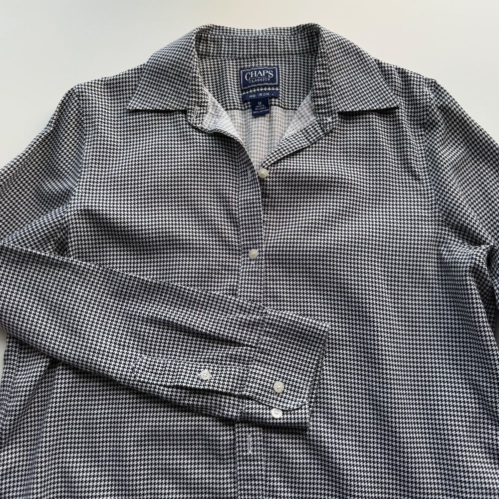 Chaps Classics Houndstooth Button Down Top Black … - image 6